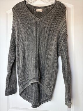 Altar’d State Cozy Ribbed V-Neck Gray Knit Sweater